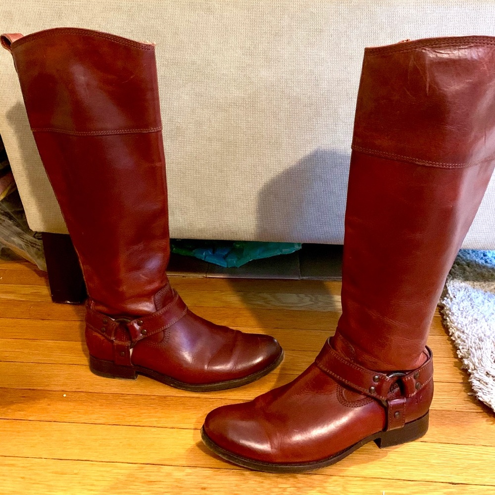 Frye burnt red Phillip Harness tall boots